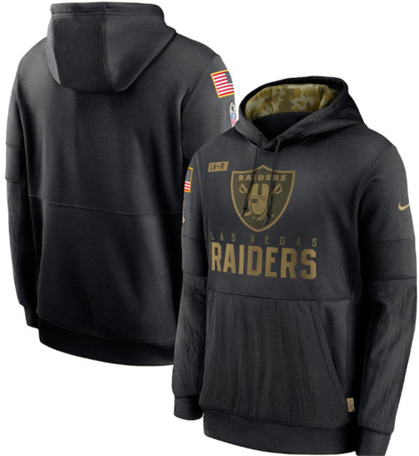 Men's Las Vegas Raiders 2020 Black Salute to Service Sideline Performance Pullover NFL Hoodie